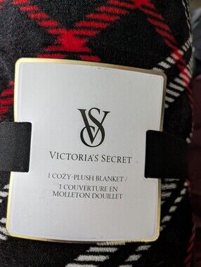 Victoria's Secret Black, White & Red Plaid Plush Throw
